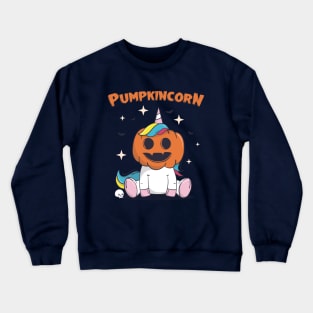 Pumpkincorn funny cute unicorn wearing pumpkin halloween Crewneck Sweatshirt